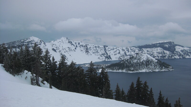 Snowy Crater Lake Landscape