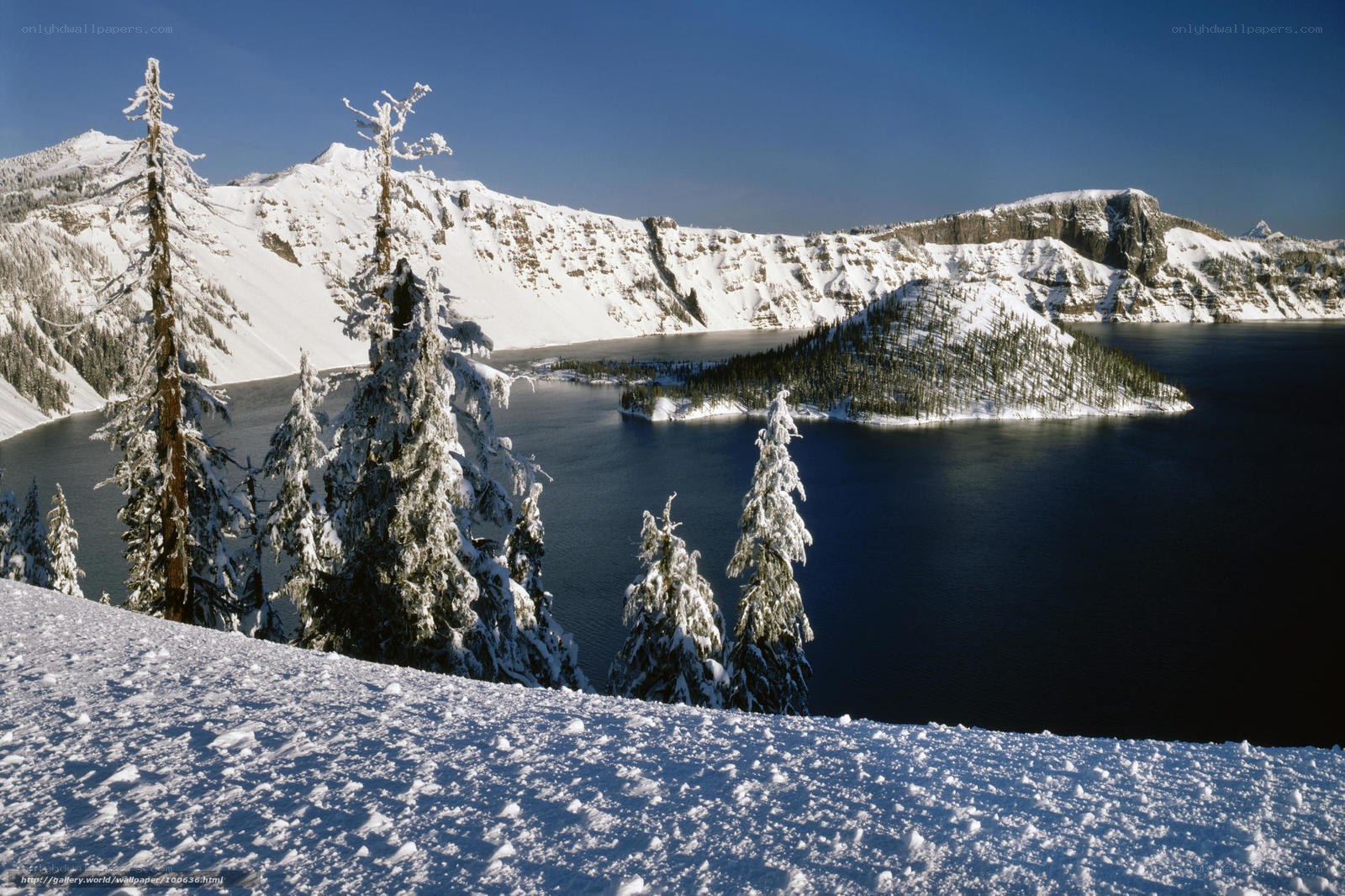 Snowy Crater Lake Landscape