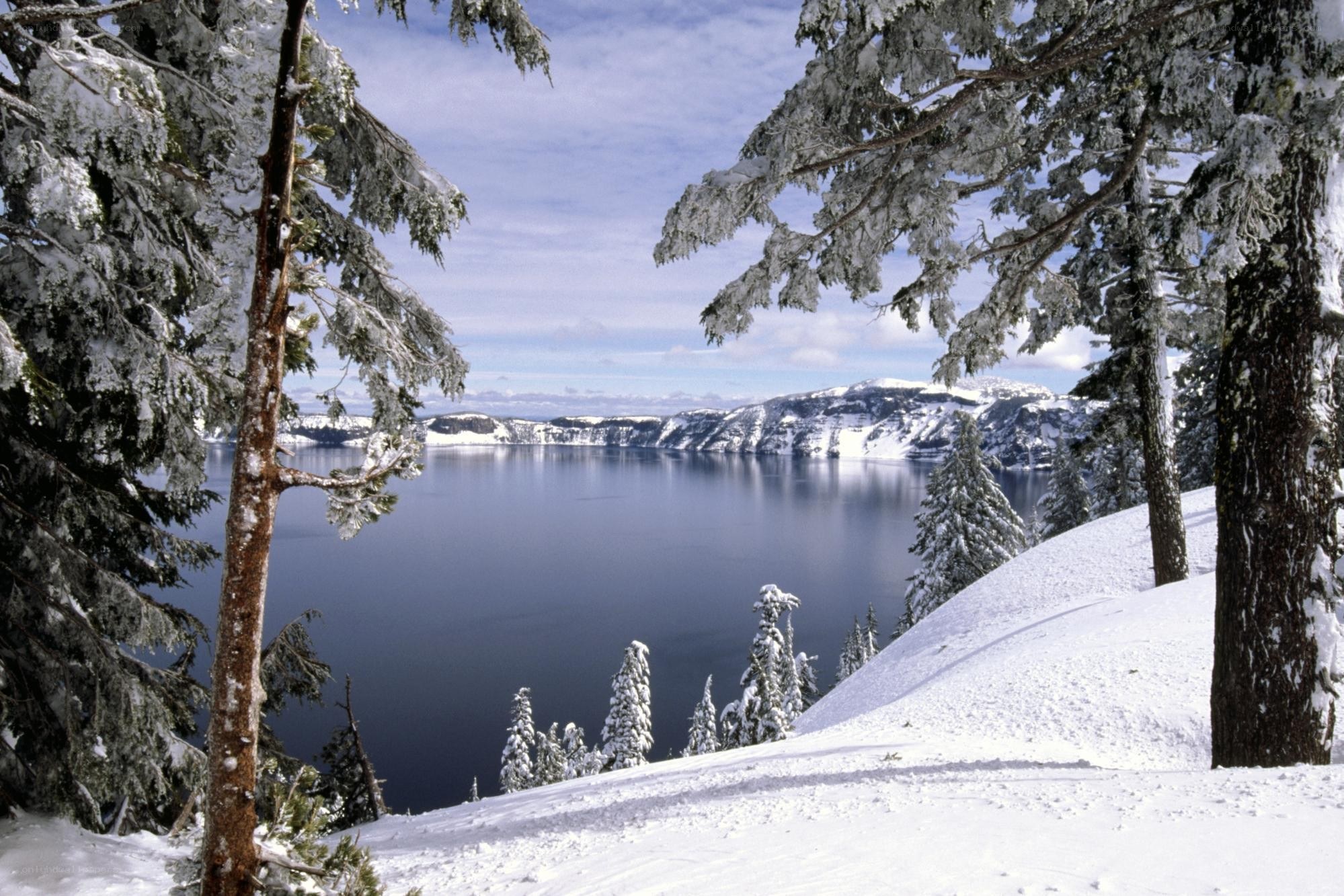 Snowy Crater Lake View