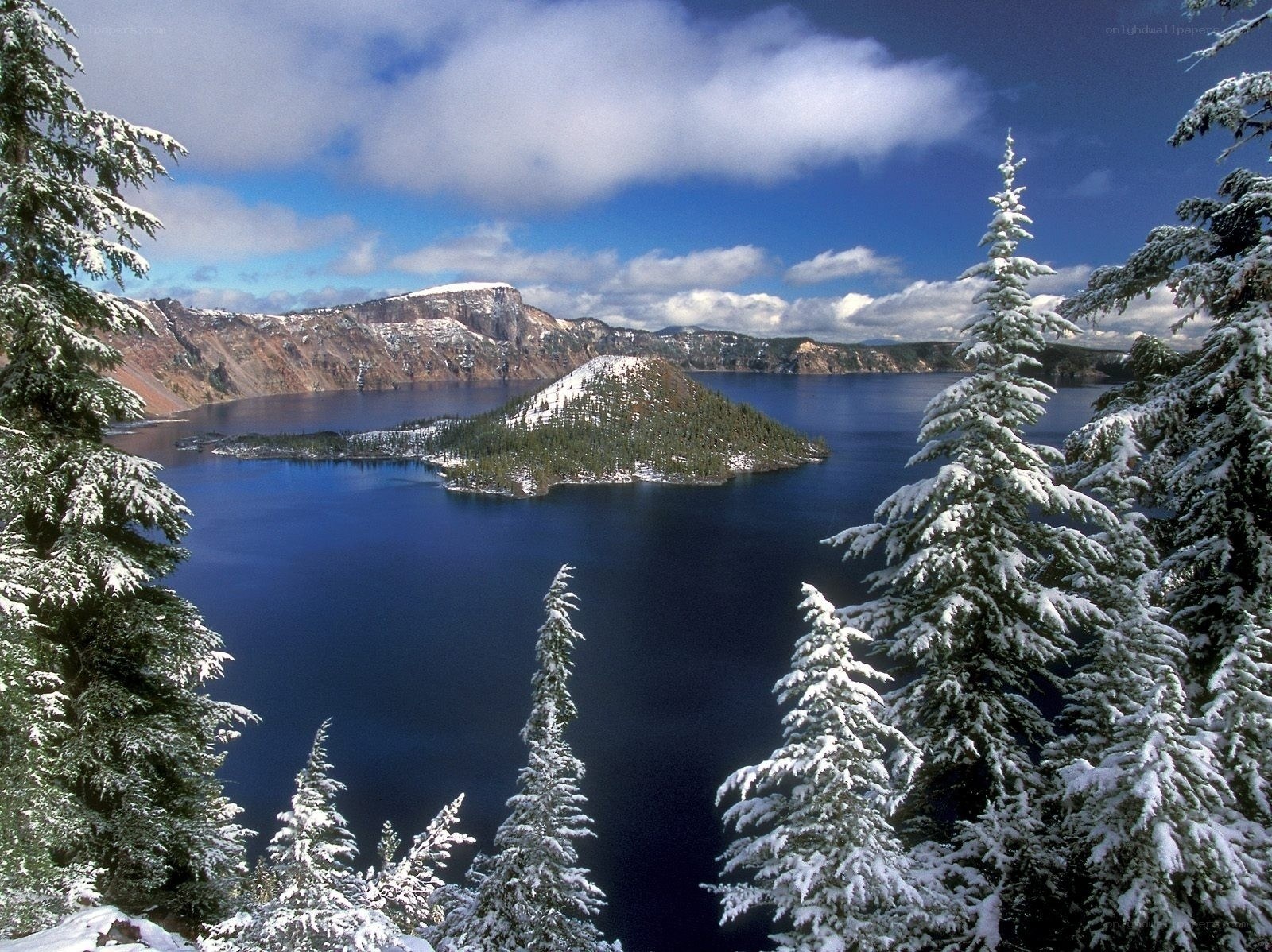 Snowy Crater Lake View