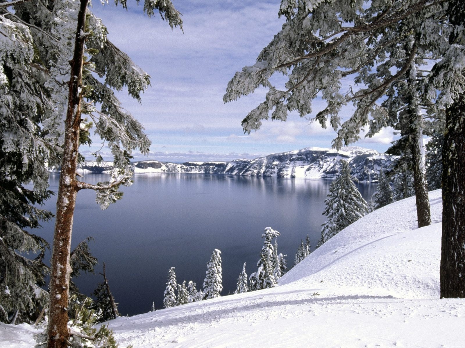 Snowy Crater Lake View