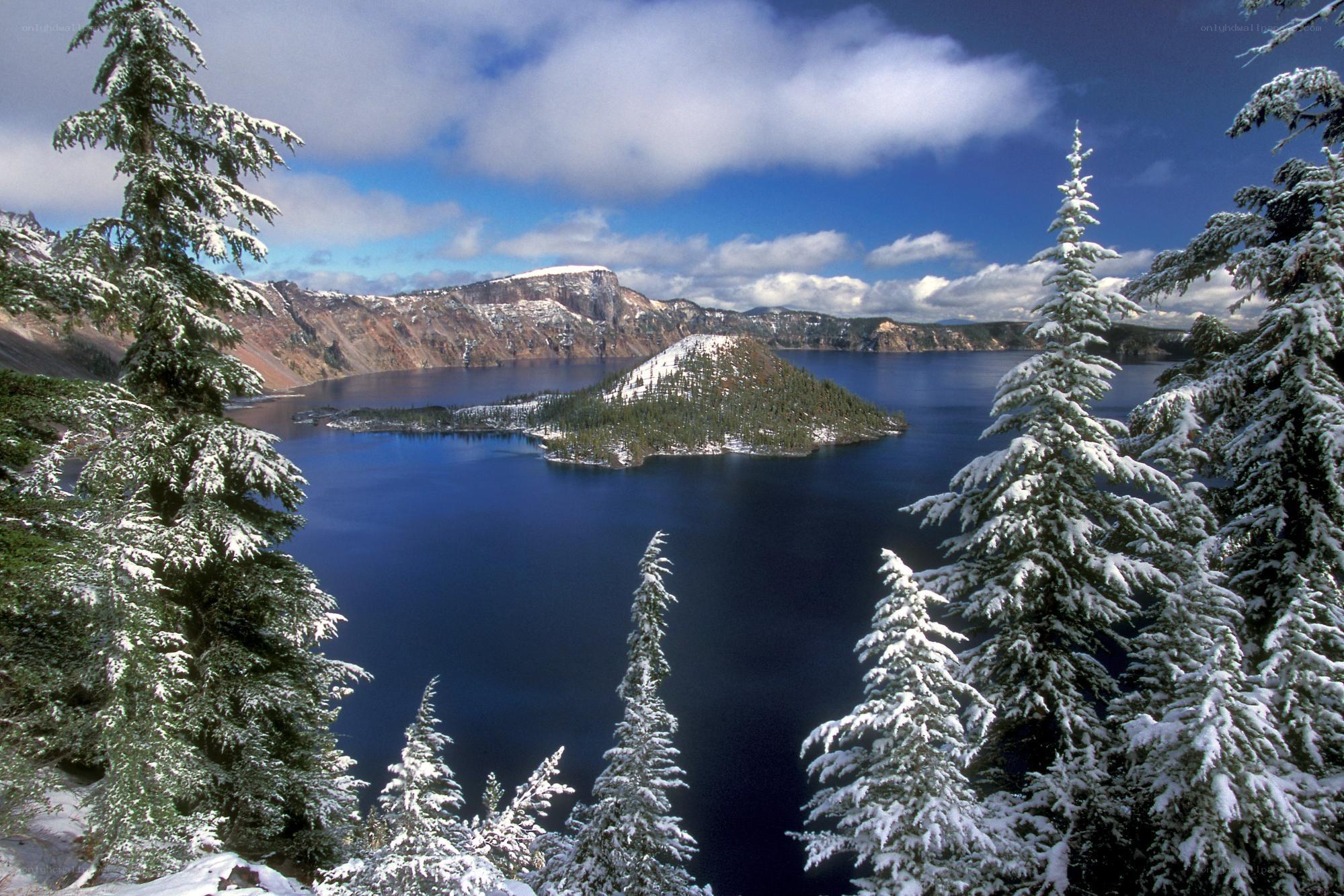 Snowy Crater Lake View