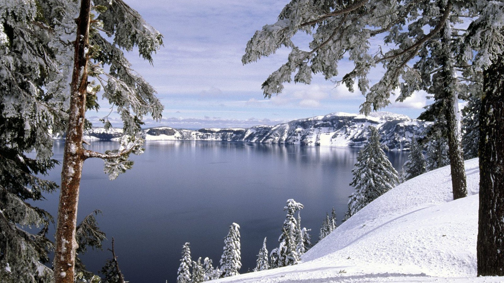 Snowy Crater Lake View