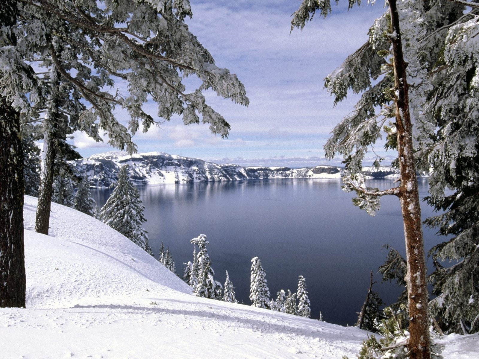Snowy Crater Lake View