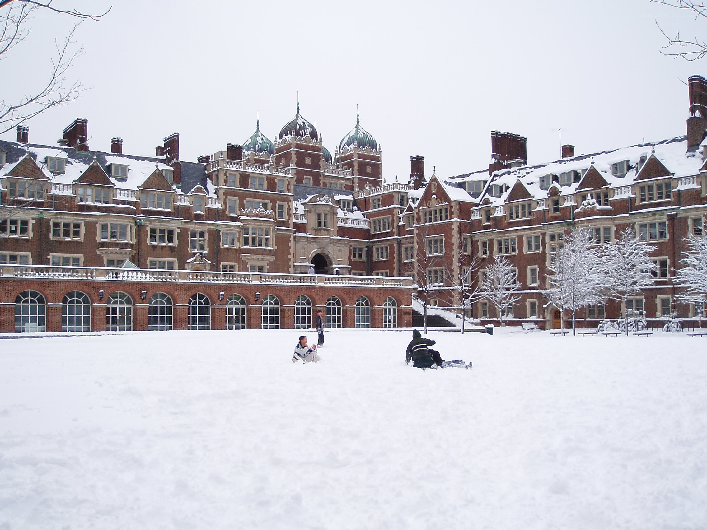 Snowy day at a historic campus