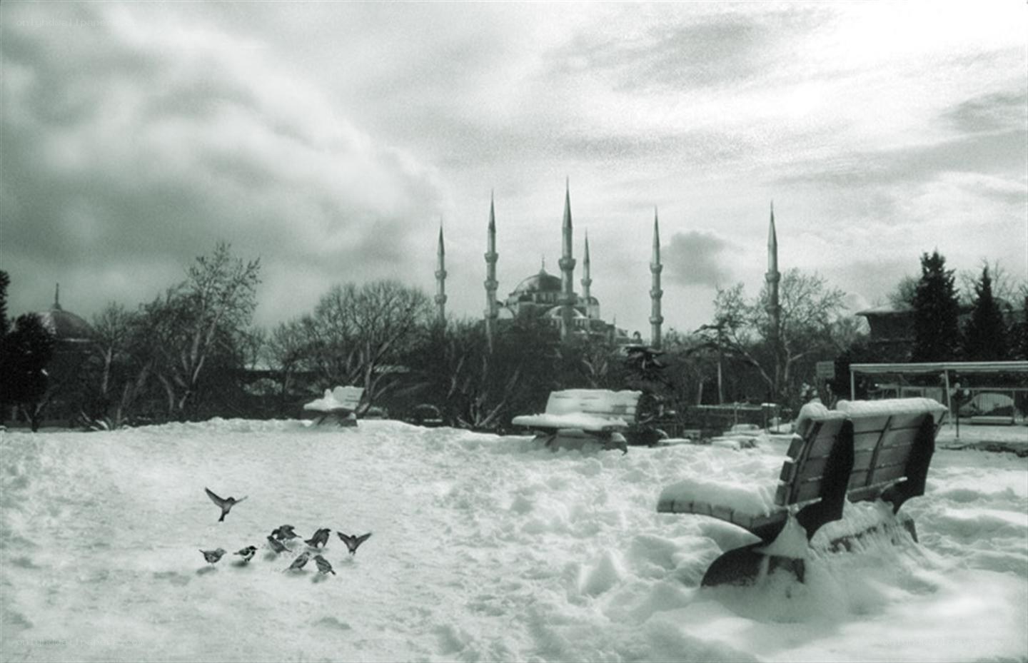 Snowy day at Blue Mosque