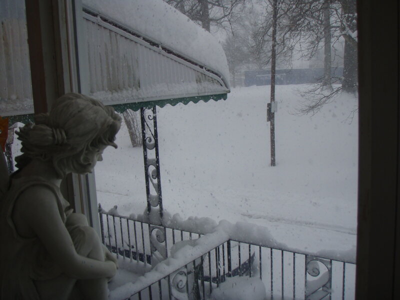 Snowy day view from porch