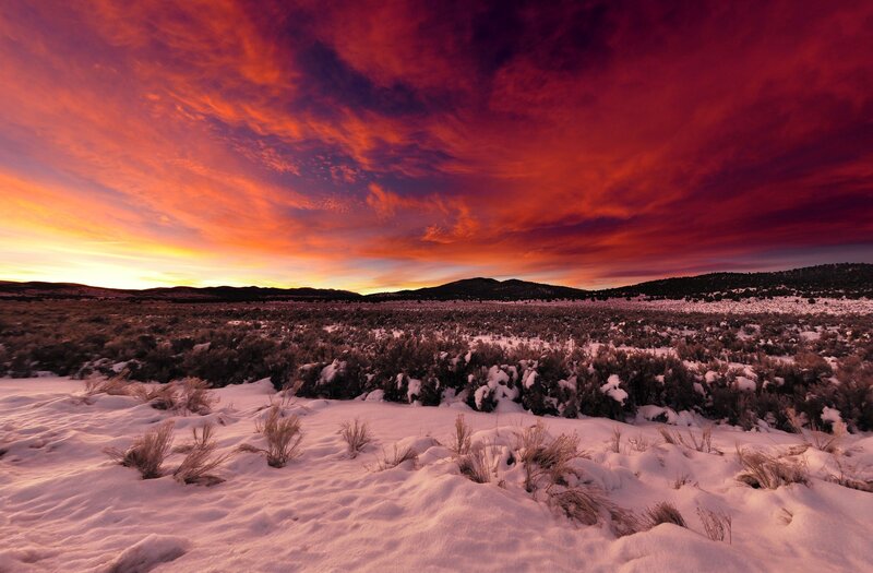 Snowy desert sunset
