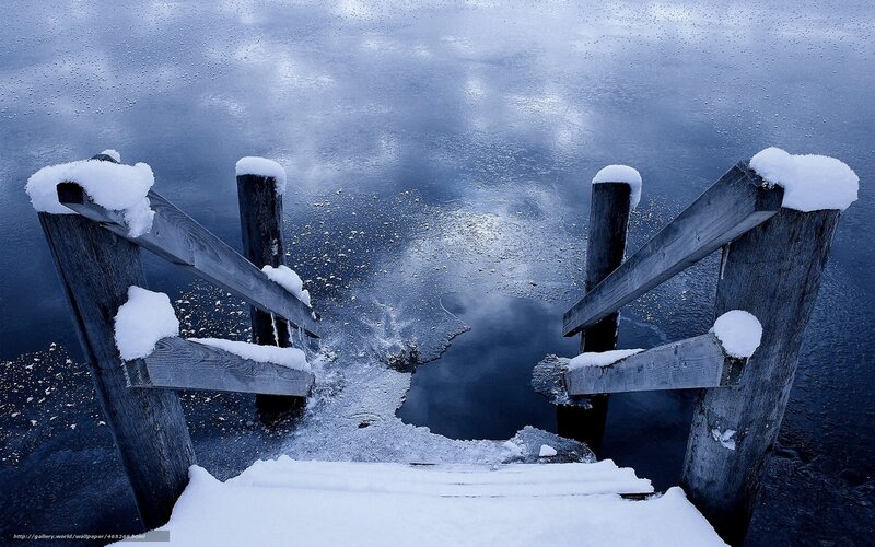 Snowy dock steps