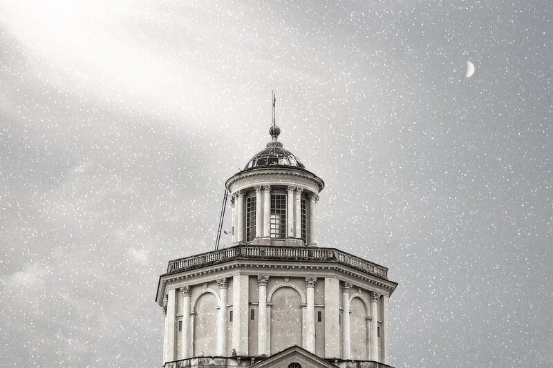 Snowy dome with moon