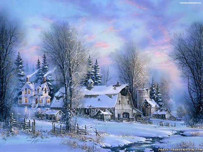Snowy Farm at Dusk — Blue, Serene