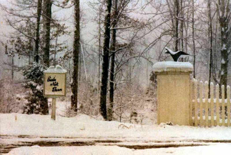 Snowy farm entrance sign