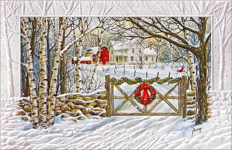 Snowy Farm Gate — White, Peaceful