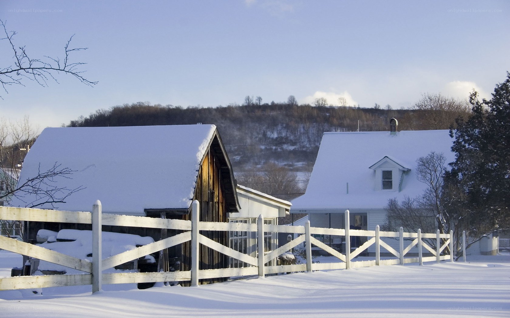 Snowy farm in winter