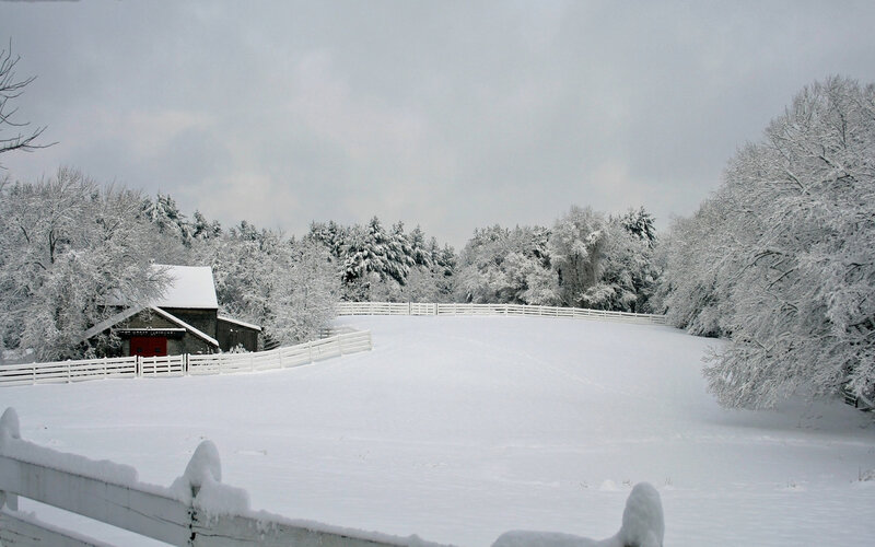 Snowy farm in winter