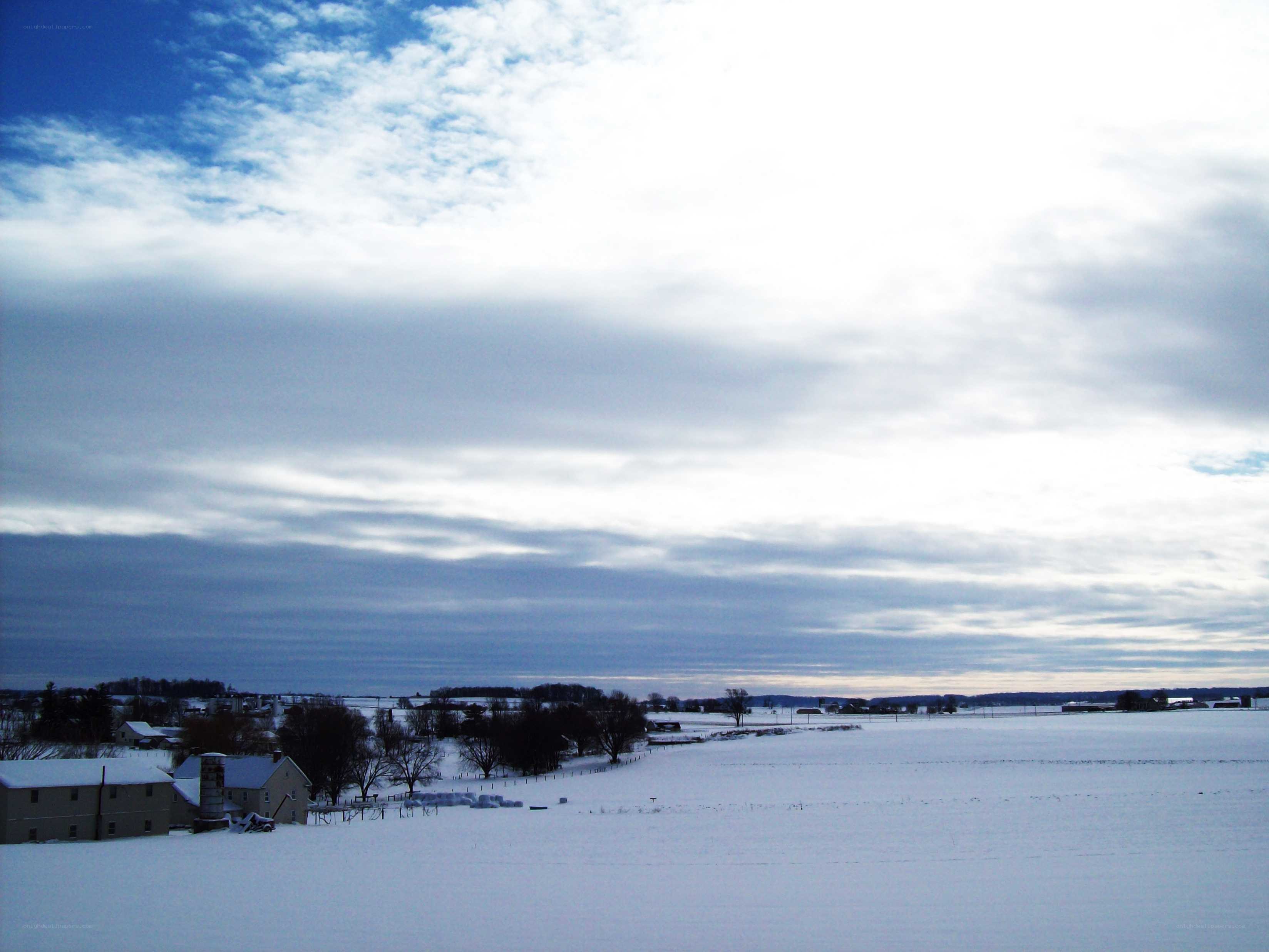 Snowy farm landscape