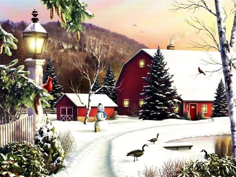 Snowy Farm Scene