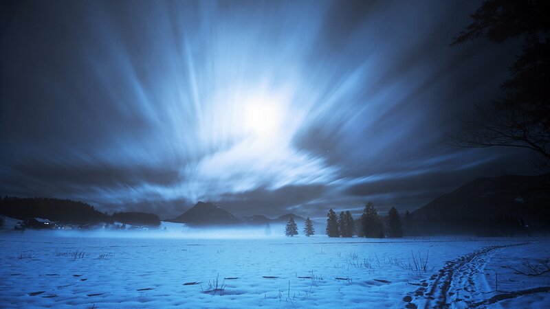 Snowy Field at Night — Blue, Dramatic