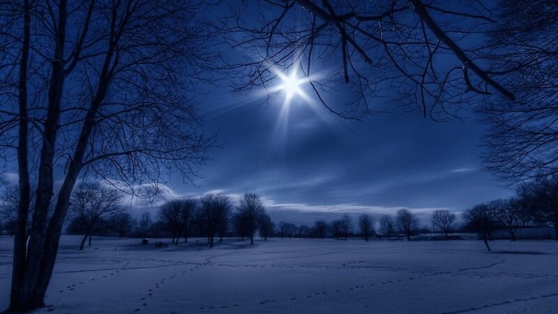 Snowy Field at Night — Blue, Serene, Photograph
