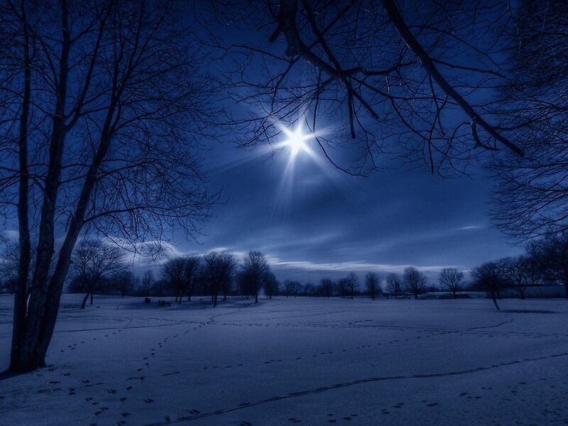 Snowy Field at Night — Blue