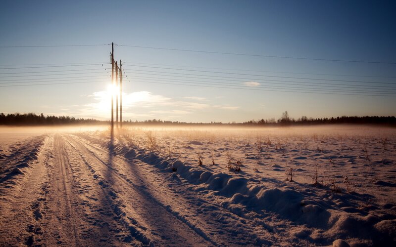 Snowy Field at Sunrise — Blue, Serene, Winter