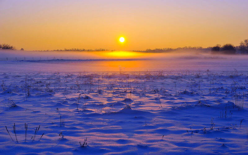 Snowy Field at Sunrise — Blue