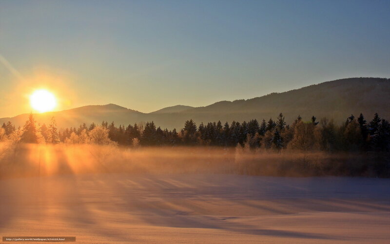Snowy Field at Sunrise — Orange, Serene