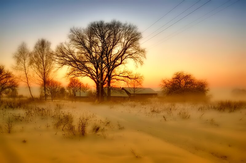 Snowy Field at Sunrise — Orange