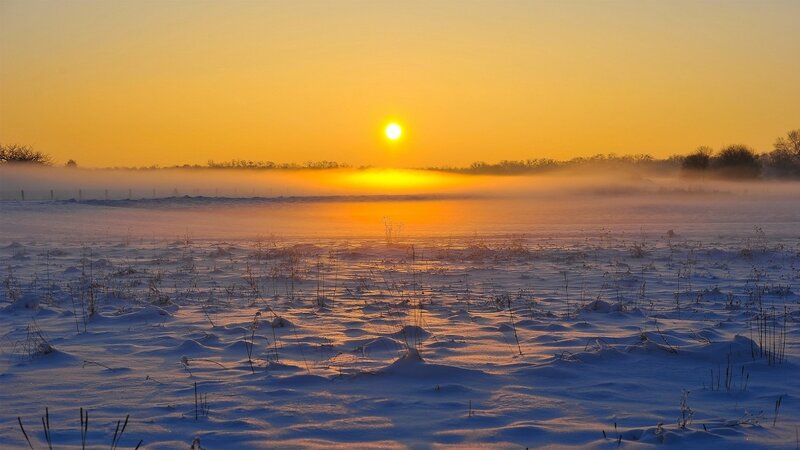 Snowy Field at Sunrise — Yellow