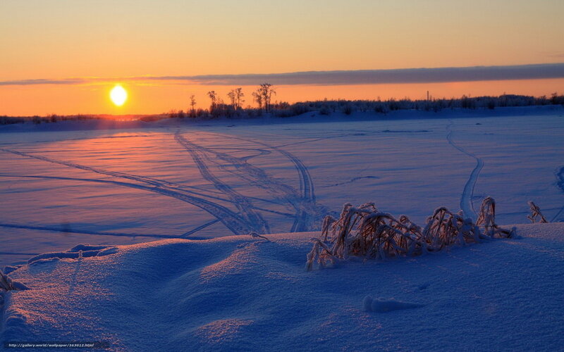 Snowy Field at Sunset — Orange, Serene
