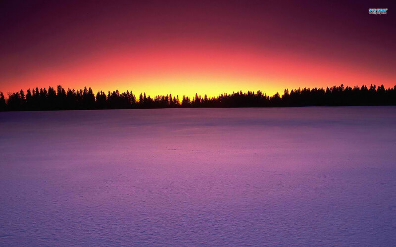Snowy Field at Sunset — Purple, Dramatic, Photograph