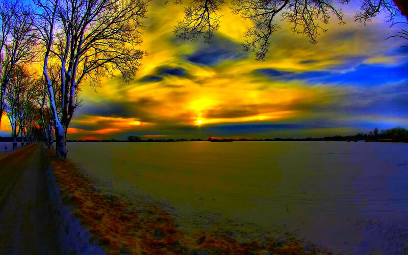 Snowy Field at Sunset — Yellow, Dramatic