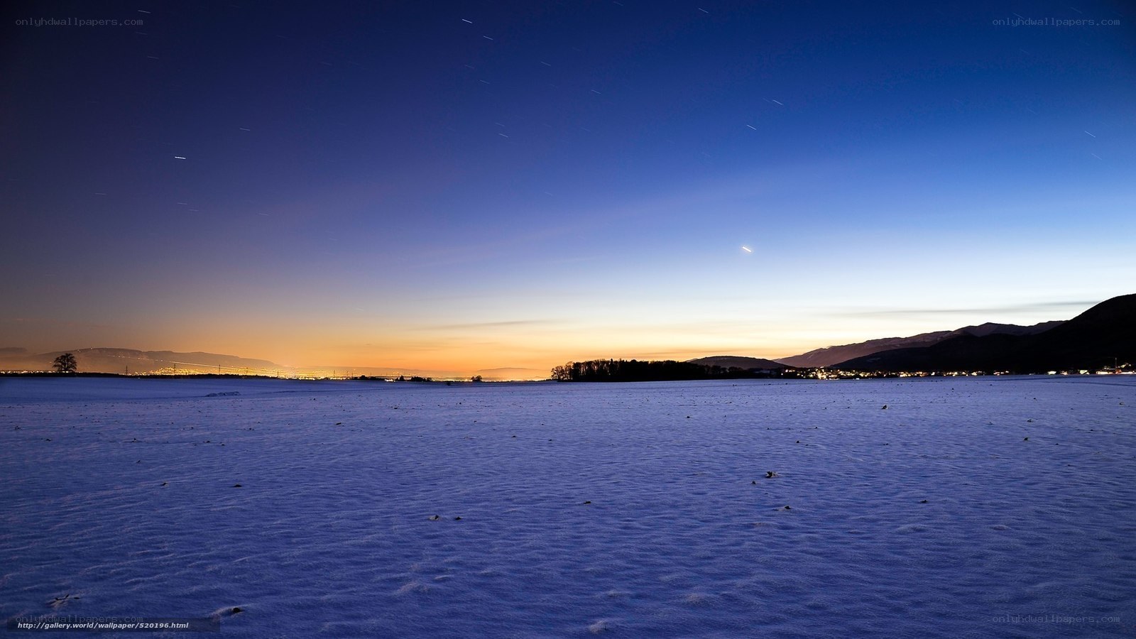Snowy field at twilight