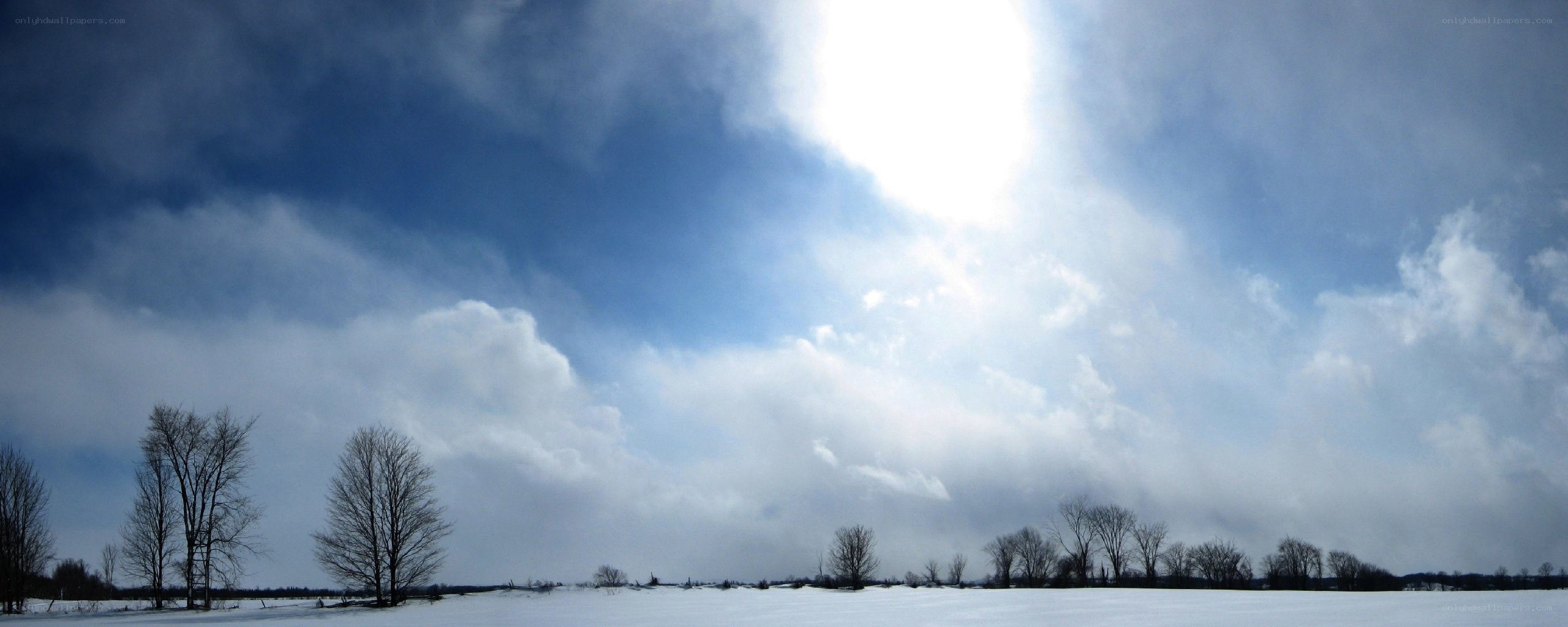 Snowy field under cloudy sky
