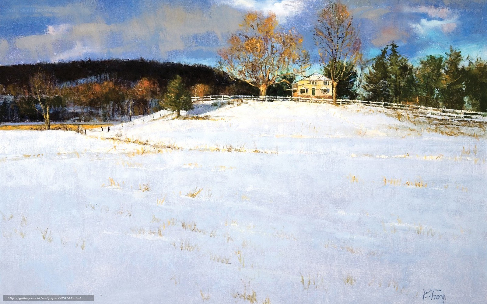 Snowy Field with House