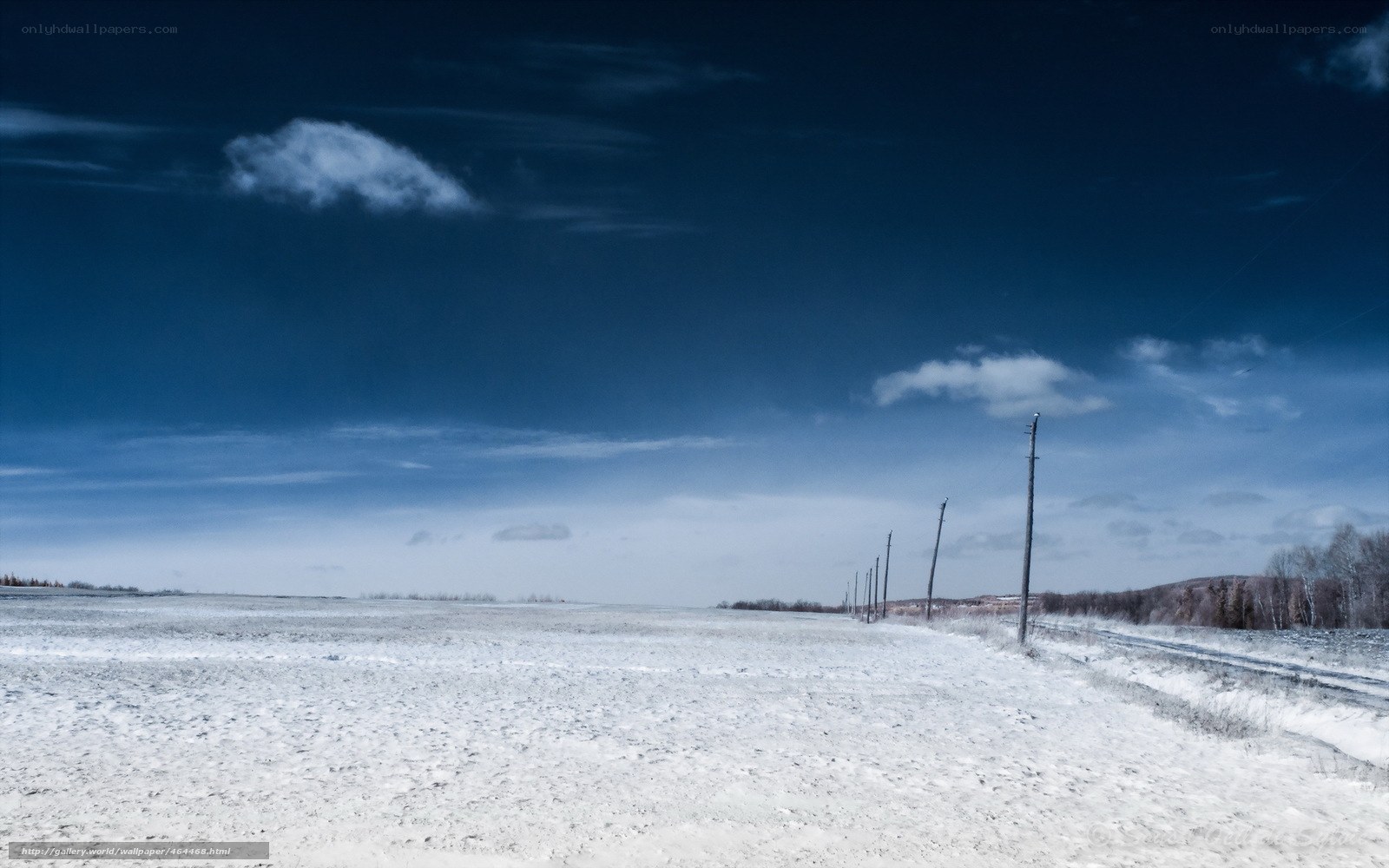 Snowy field with power lines