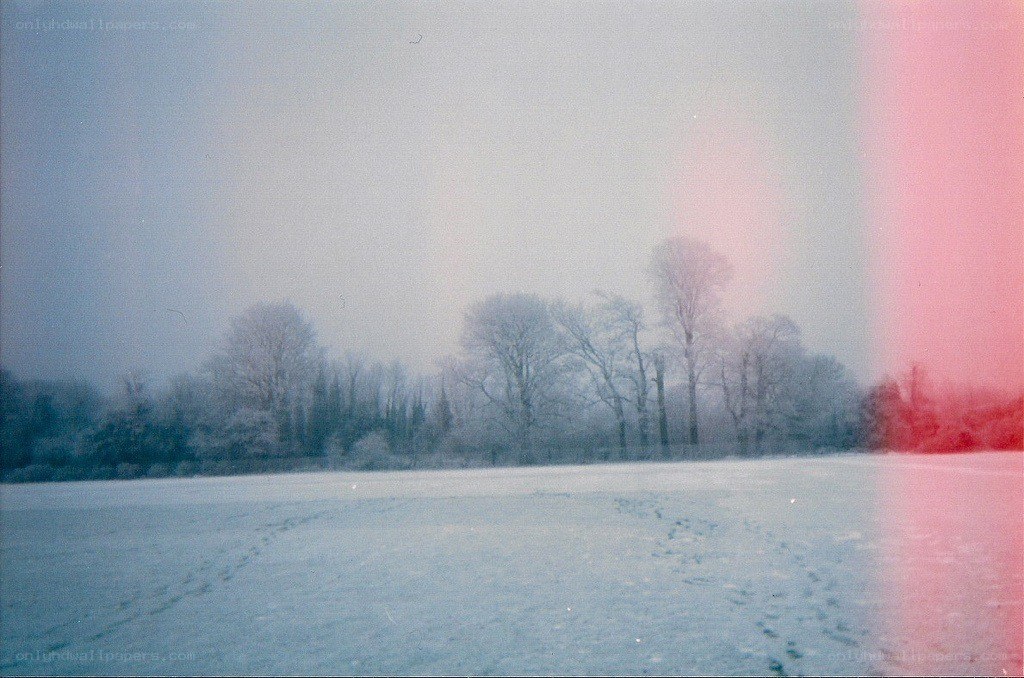 snowy field with red edge