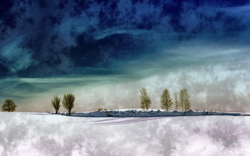Snowy Field with Trees — Blue