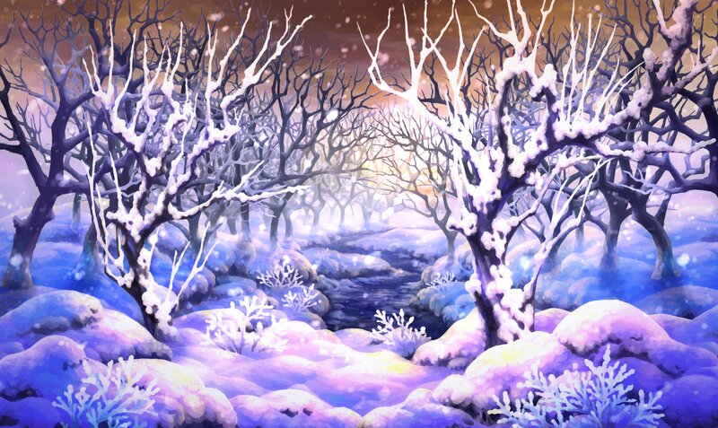 snowy forest at dusk