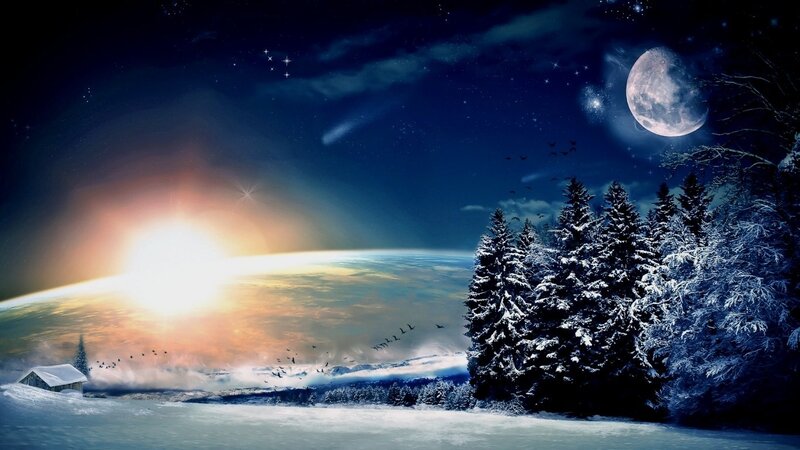 Snowy Forest at Night — Blue, Dramatic