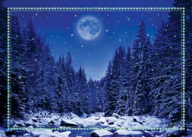 Snowy Forest at Night — Blue, Serene, Digital Art