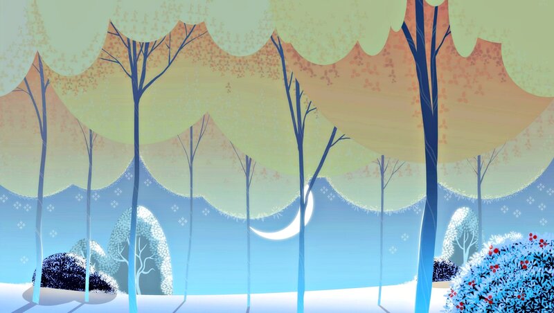 Snowy Forest at Night — Blue, Serene, Illustration