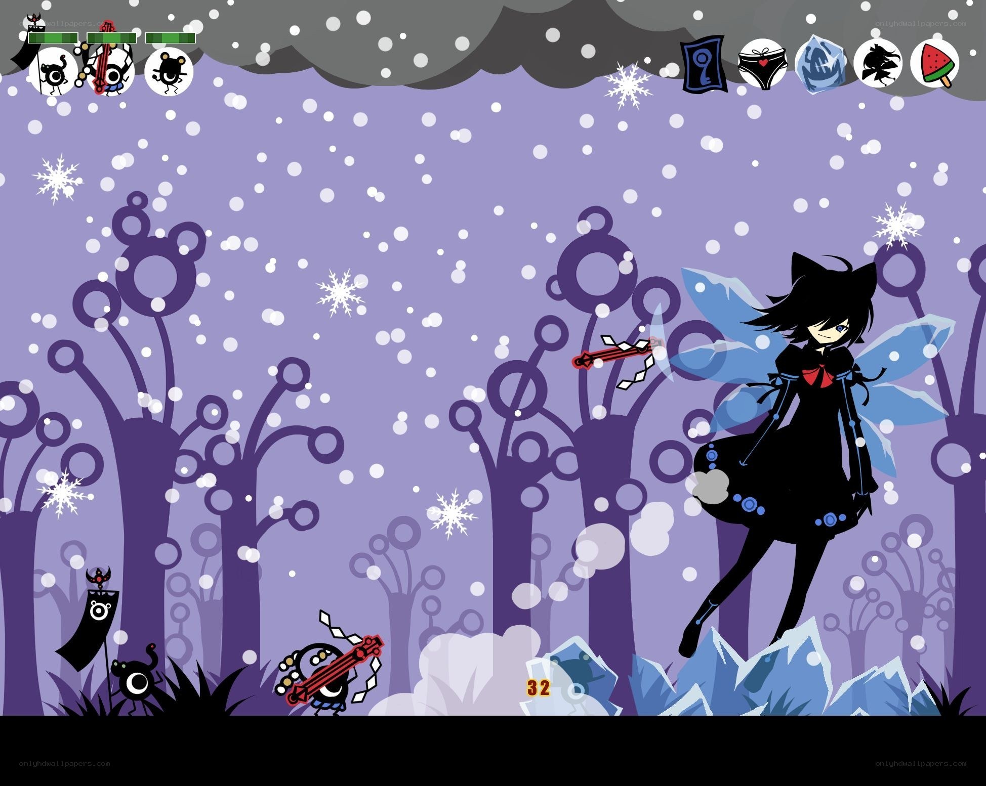 Snowy forest battle scene