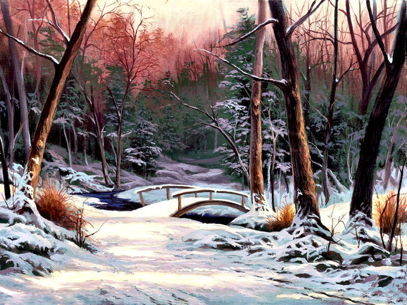 Snowy Forest Bridge — White, Serene