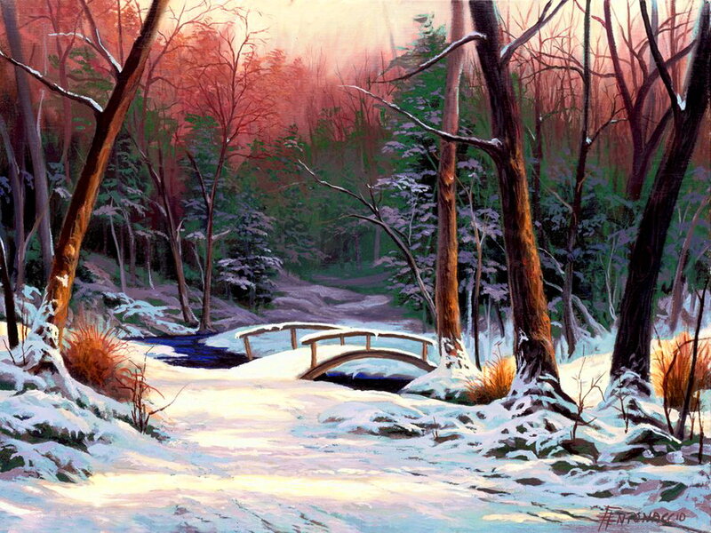 Snowy Forest Bridge — White