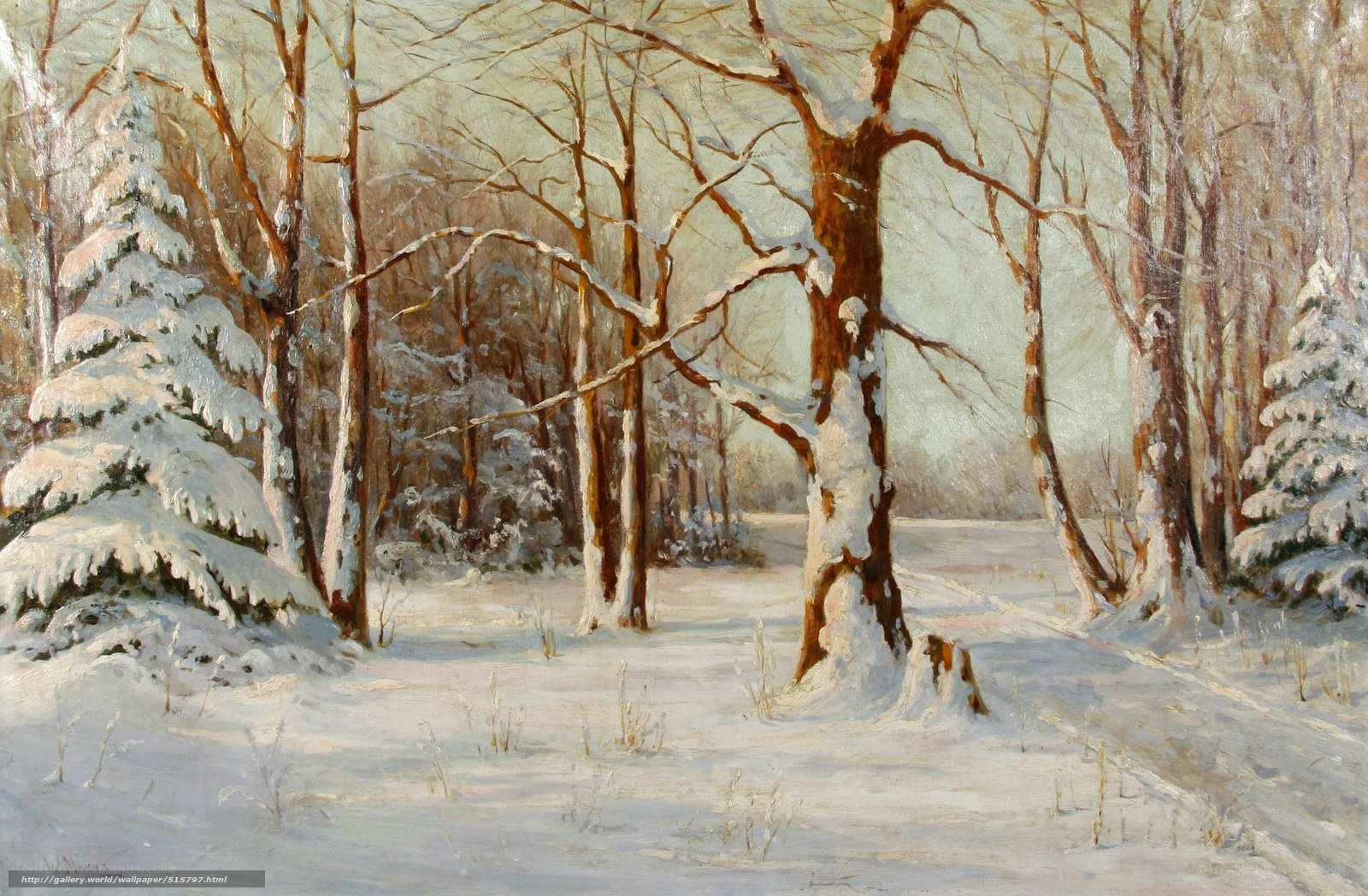 Snowy forest landscape painting