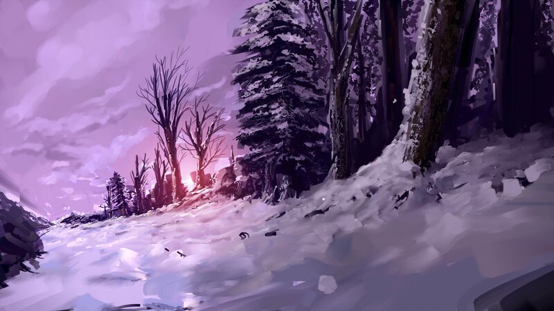 Snowy Forest Landscape — Purple, Dramatic
