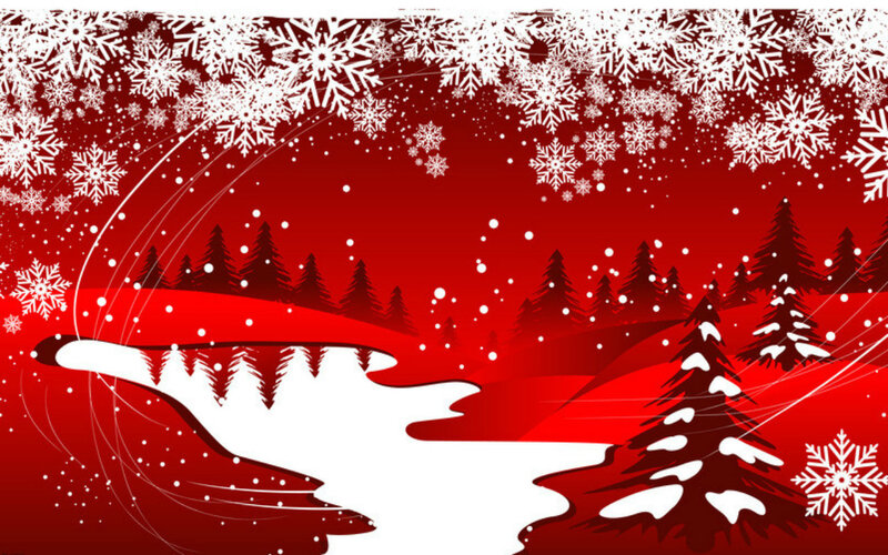 Snowy Forest Landscape — Red