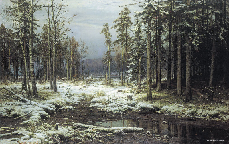 Snowy Forest Landscape — White, Serene, Winter, Painting