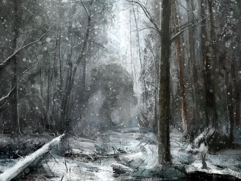 Snowy Forest Path — Gray